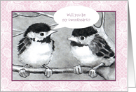Valentine With Baby Birds Will You Be My Tweetheart Pun Humor card