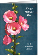 Happy Mother’s Day Mother, from Daughter: Hot Pink Hollyhocks in Pastel card