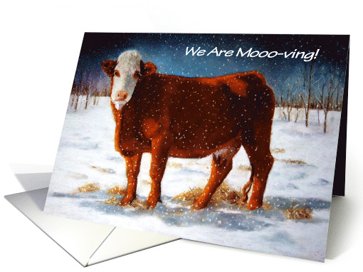 Moving Announcement With Beef Cow We Are Mooo-ving Painting card