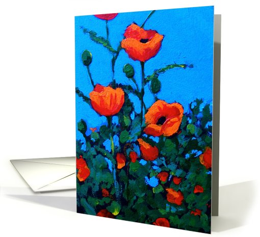 Bright Red Poppies: Painting: Blank Note card (825770)
