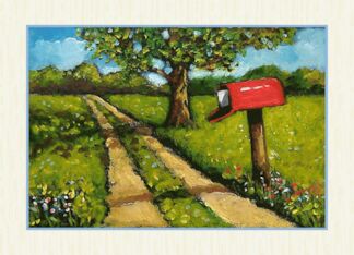 Hi Hello with Mail in Red Country Mailbox Painting Across the Miles