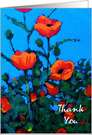 Thank You, General Thanks, Painting of Bright Red Poppies on Blue card