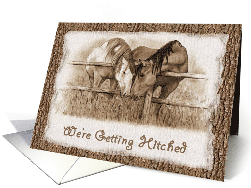 We're Getting Hitched Western Wedding Invitation Horse Lovers Art card