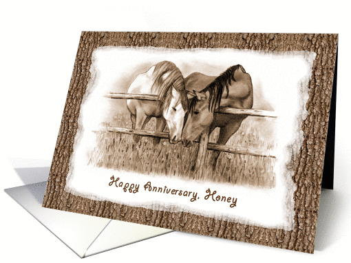 Anniversary Spouse: Two Horses Nuzzling, Sepia card (841945)