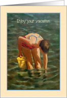 Enjoy Your Vacation with Girl in Water on Sunny Day at the Beach card