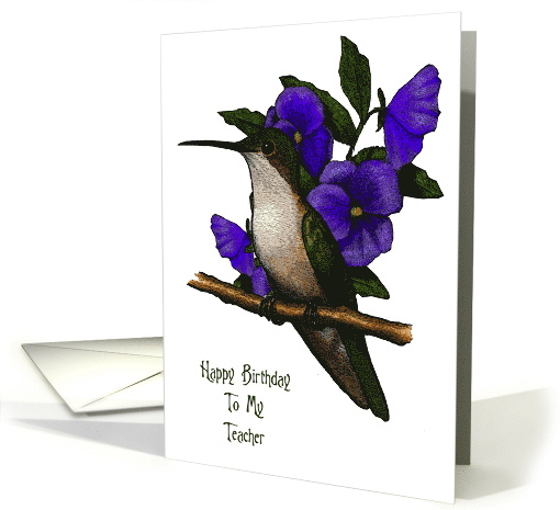 Happy Birthday to Teacher, With Hummingbird and Pansies card (940541)