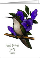 Happy Birthday to Teacher, With Hummingbird and Pansies card