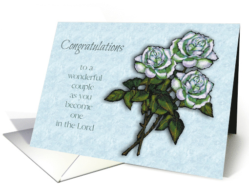 Wedding Congratulations With Three White Roses, Religious card