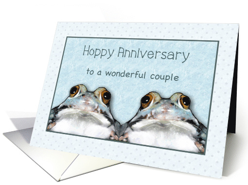 Hoppy Anniversary To Wonderful Couple, Frogs Pun Humor card (940563)