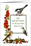 Heartfelt Thanks For All You Have Done: Birds Flowers Illustration card