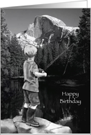 Happy Birthday For Boy: Fishing, Mountains, Black And White card