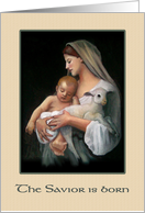 Religious Christmas Savior Is Born Classical Painting Madonna Child card