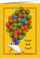 Happy New Year: White Mouse With Large Cluster of Balloons card