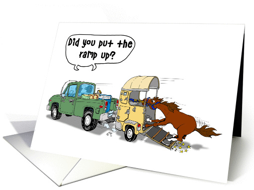 truck and horse trailer cartoon card (202876)
