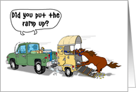 truck and horse trailer cartoon card