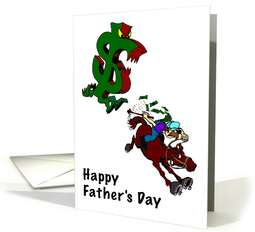 cartoon dollar sign chasing man on horse card (203351)