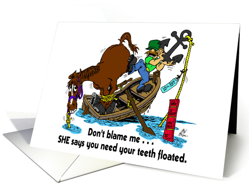 cartoon of horse in boat card (205870)