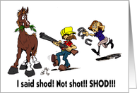 cartoon of horse - shod not shot card