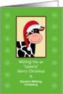 Business Cow Christmas Greeting Card-Black-White-Santa Hat-Custom Text card