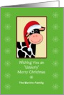 Cow Christmas Greeting Card-Black-White Cow-Santa Hat-Custom Text card