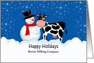 Cow Christmas Greeting Card From Business-Snowman-Customizable Text card