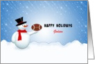 For Godson Football Christmas Greeting Card-Snowman-Snow-Custom Text card