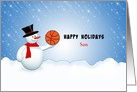 For Son Basketball Christmas Greeting Card-Snowman-Custom Text card