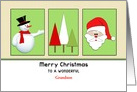 For Grandson Christmas Greeting Card-Snowman-Trees-Santa-Custom card