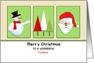 For Godson Christmas Greeting Card-Snowman-Trees-Santa-Custom card