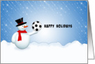 Soccer Themed Christmas Card-Snowman-Soccer Ball & Snow Scene card