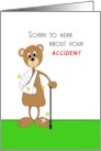Accident Injury Get Well Greeting Card Brown Bear Cast Cane card