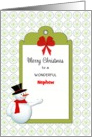 For Nephew Christmas Greeting Card-Snowman-Tag-Custom Text card