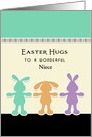 For Niece Easter Hugs Greeting Card-Blue Flowers-Rabbit CustomText card