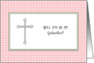 Be My Godmother Greeting Card-Silver Look Cross-Pink White Background card