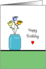 Birthday Greeting Card-Three Flowers in Glass Vase Jar card