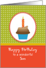 For Son Birthday Greeting Card-Chocolate Cupcake-Orange Candle card