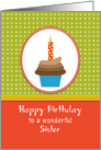 For Sister Birthday Greeting Card-Chocolate Cupcake-Orange Candle card