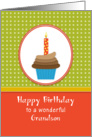 For Grandson Birthday Greeting Card-Chocolate Cupcake-Orange Candle card