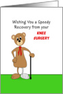 Knee Surgery Get Well Greeting Card-Bear with Leg in Cast and Cane card