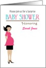 Baby Shower Invitation Card-Pregnant Girl in Pink-Customizable Text card