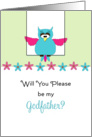 Be My Godfather Christening/Baptism Greeting Card-Pink Blue Owl card