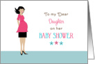 For Daughter Baby Shower Greeting Card-Retro Girl-Pink Top-Black Skirt card