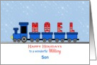 For Military Son Christmas Greeting Card-Blue Train-Red Noel-Custom card