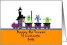 For Son Halloween Greeting Card-Purple Train-Witch-Gremlins card