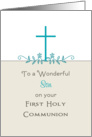 For Son First Holy Communion Greeting Card-Cross-Leaf Scroll card