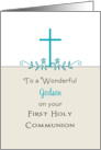 For Godson First Holy Communion Greeting Card-Cross-Leaf Scroll card