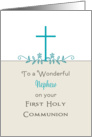 For Nephew First Holy Communion Greeting Card-Cross-Leaf Scroll card