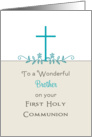 For Brother First Holy Communion Greeting Card-Cross-Leaf Scroll card