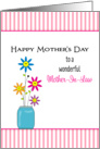 For Mother-In-Law Mother’s Day Greeting Card-Smiley Faced Flowers-Vase card