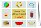 Away at Camp Greeting Card-Thinking of You-Beach Ball and Food card